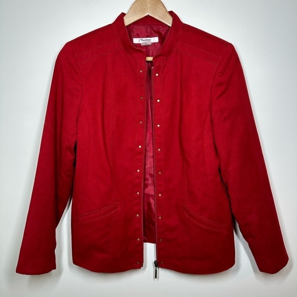 TANJAY Petite Red Faux Suede Zip Up Jacket Size 8 Petite - Picture 1 of 7